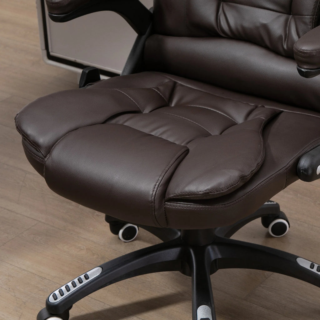 Silla de oficina ejecutiva con masaje y calefacción, sillón de oficina de cuero PU con respaldo alto, marrón