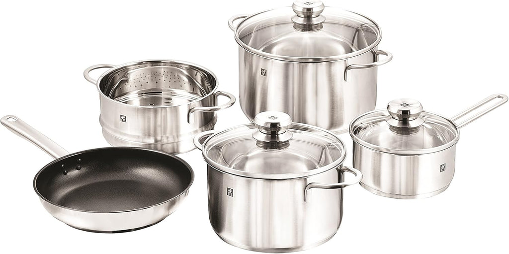 ZWILLING Juego de ollas Flow, 4 tapas, aptas para inducción, acero inoxidable, 5-teilig