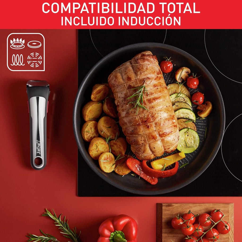 Tefal Ingenio Unlimited On - Juego de 3 Cazos 16/18/20 cm + Mango extraíble | Apto inducción, antiadherentes, revestimiento titanio, Thermo-signal, sin PFOA, apto lavavajillas y horno
