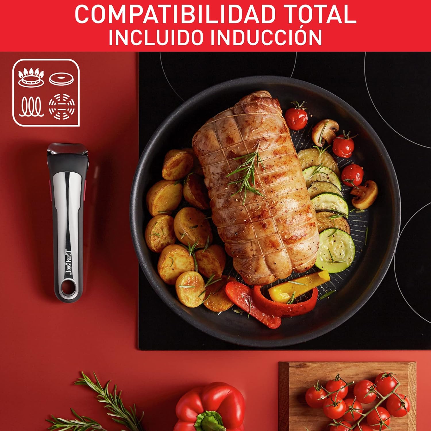 Tefal Ingenio Unlimited On - Juego de 3 Cazos 16/18/20 cm + Mango extraíble | Apto inducción, antiadherentes, revestimiento titanio, Thermo-signal, sin PFOA, apto lavavajillas y horno