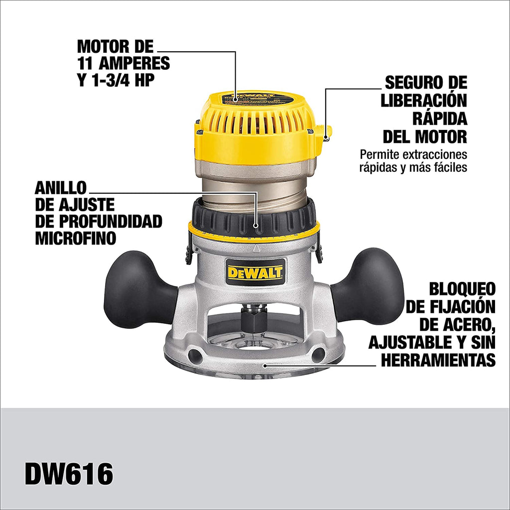 2025 Router con Base Fija Dewalt DW616, 1-3/4 HP