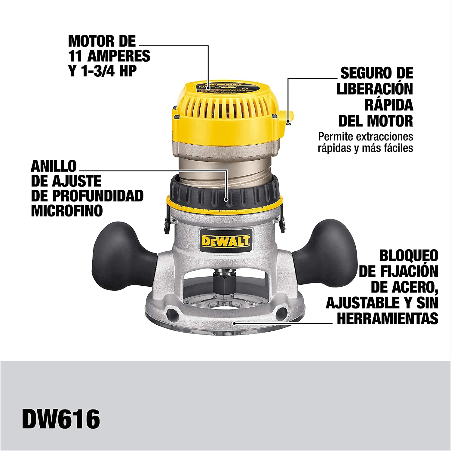 2025 Router con Base Fija Dewalt DW616, 1-3/4 HP
