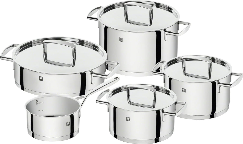 ZWILLING 5-Piece Cookware Set, 4 Lids, Suitable for Induction, Stainless Steel, Passion, Bright Grey, Diameter 16 cm, Diameter 20 cm, Diameter 24 cm, Diameter 28 cm