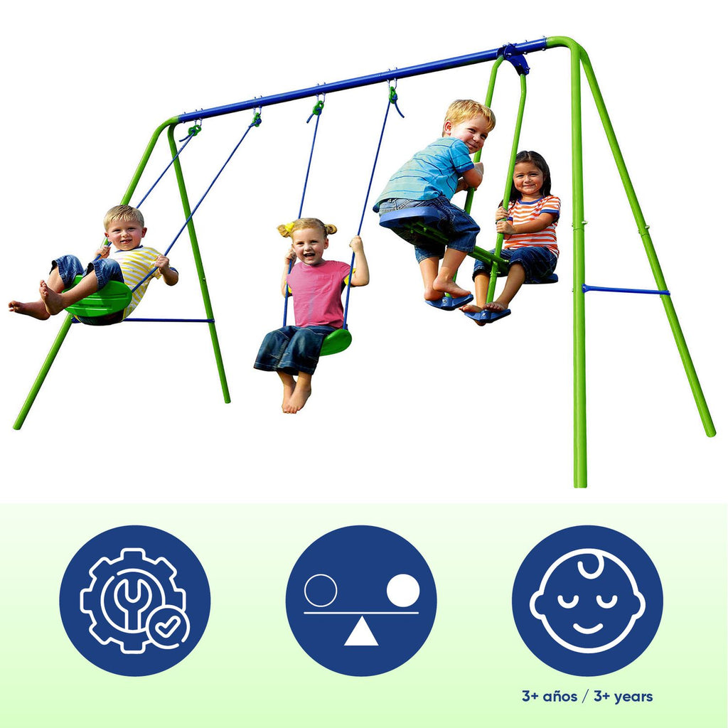 Columpio Doble Balancín Infantil Para Jardín + 3 Años Juego Para Niños De Metal Outdoor Toys 280x140x180 Cm Carga 45 Kg