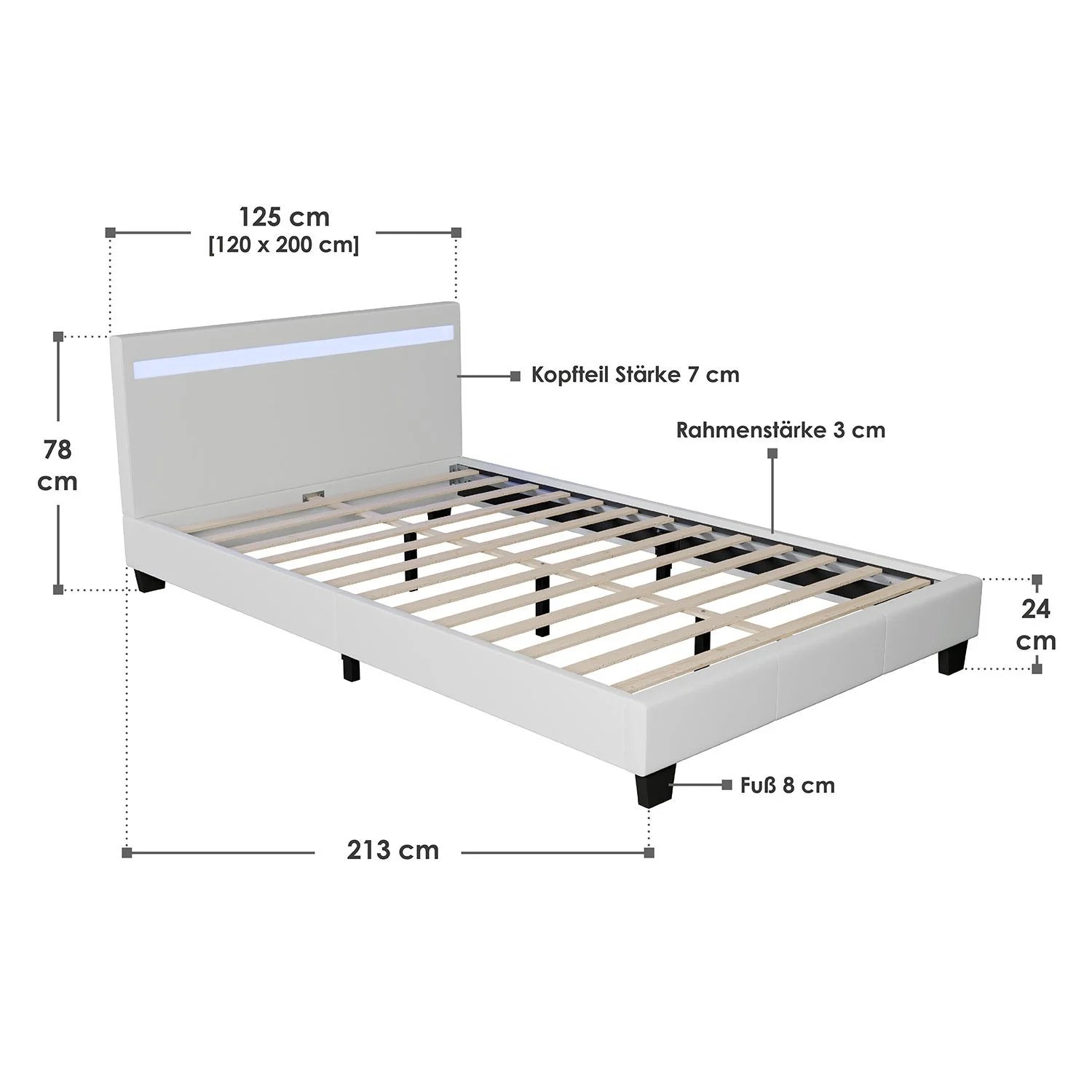 2025 Cama tapizada Verona 120x200 cm en blanco