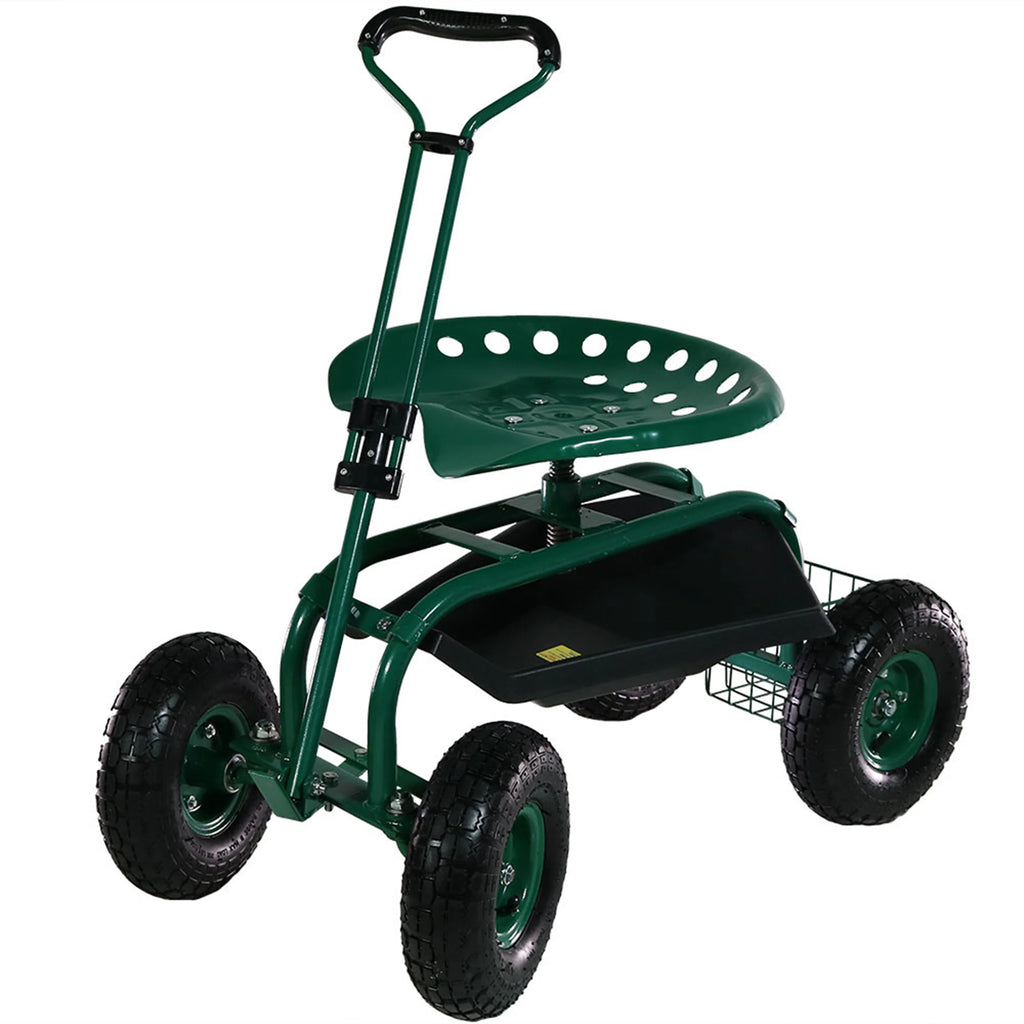 2025 Carrito de Jardín Rodante Sunnydaze con Asiento Giratorio y Manillar de Dirección