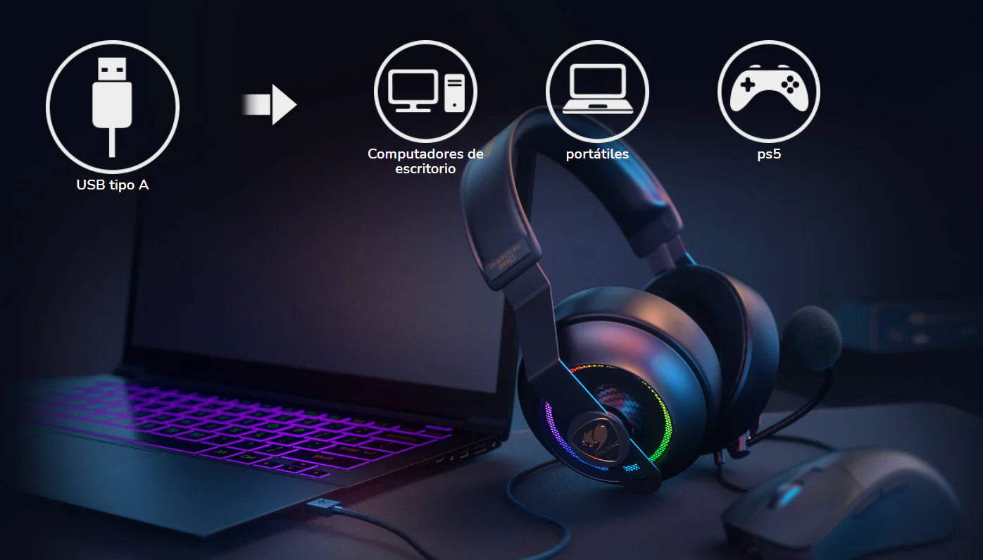 2025 Audífonos Gamer Cougar Phontum Pro Prix USB 7.1 – Multiplataforma