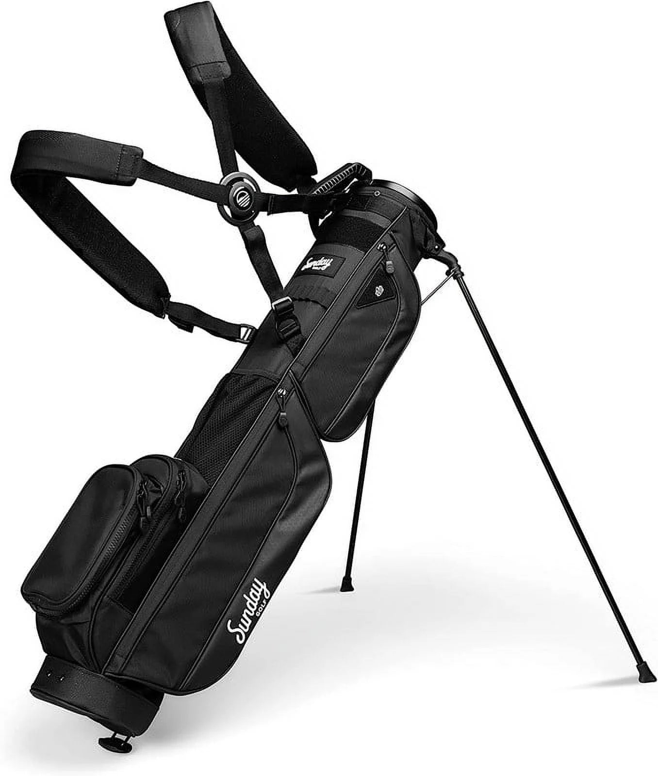 Bolsa de golf Sunday Golf Loma XL - Ligera, con bandolera y función de soporte - Fácil de transportar para pitch & putt - Bolsa con soporte para práctica, campo par 3 y ejecutivo, 1,5 kg (Negro mate)