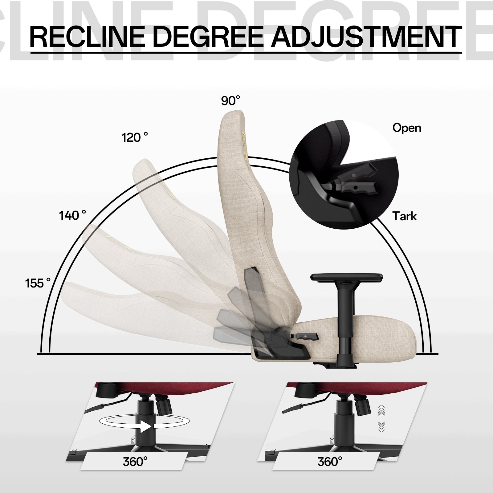 2025 Silla ergonómica para juegos Bigzzia con respaldo alto, reposabrazos 3D, altura ajustable y giro de 360°, color beige