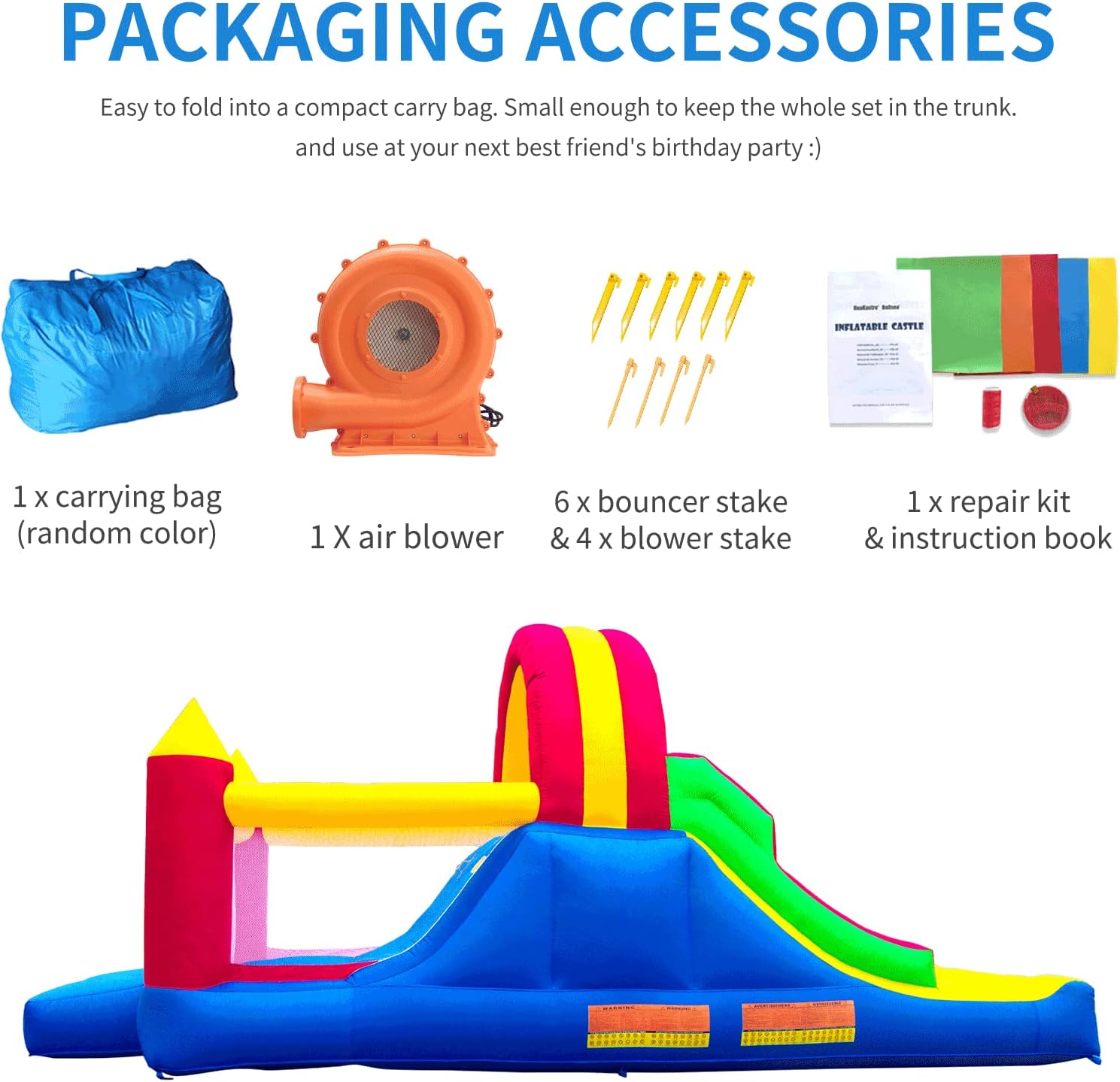 Ballsea Castillo Hinchable con Ventilador, Adecuado para niños de 3 a 10 años, para Interiores, cumpleaños Infantiles (488 x 223 x 220 cm)
