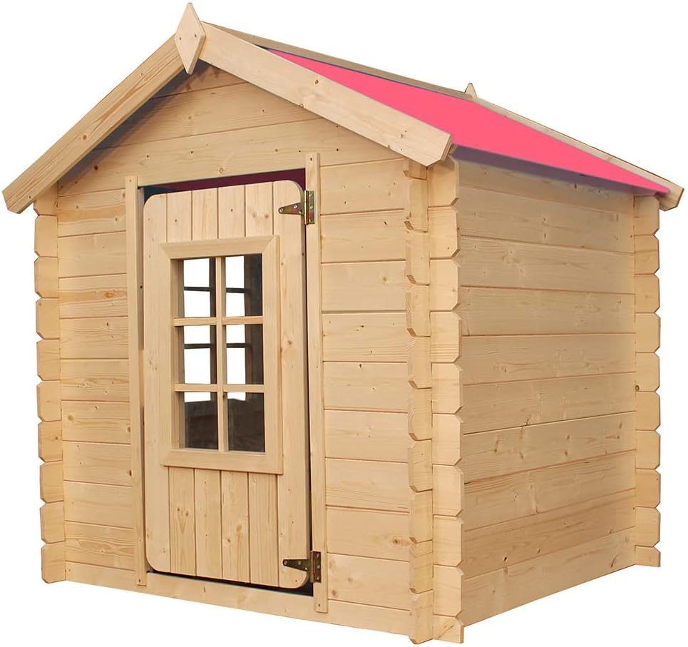 TIMBELA M570Z-1 Casa de Madera para Niños, Casita Infantil Exterior 111x113xA121 cm, Casitas Infantiles Jardin, Casa Juguete Niños, Caseta Infantil (Tetto-Colore Verde)