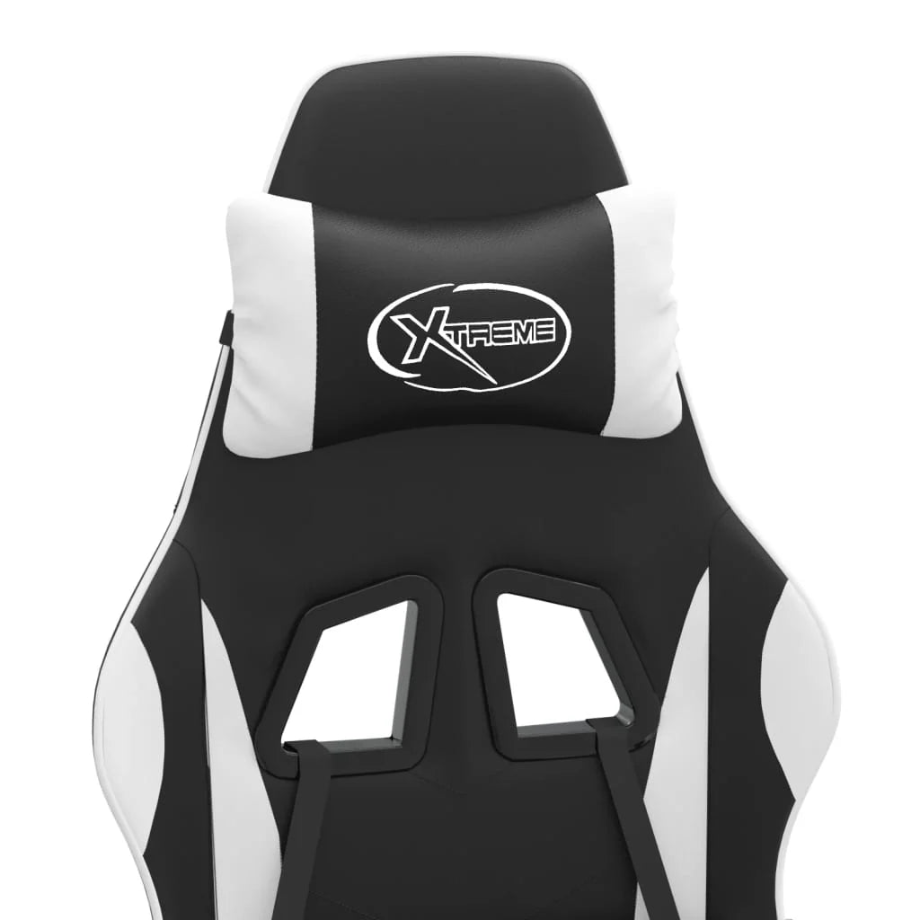 2025 Silla gaming giratoria reposapiés cuero sintético negro blanco V8635