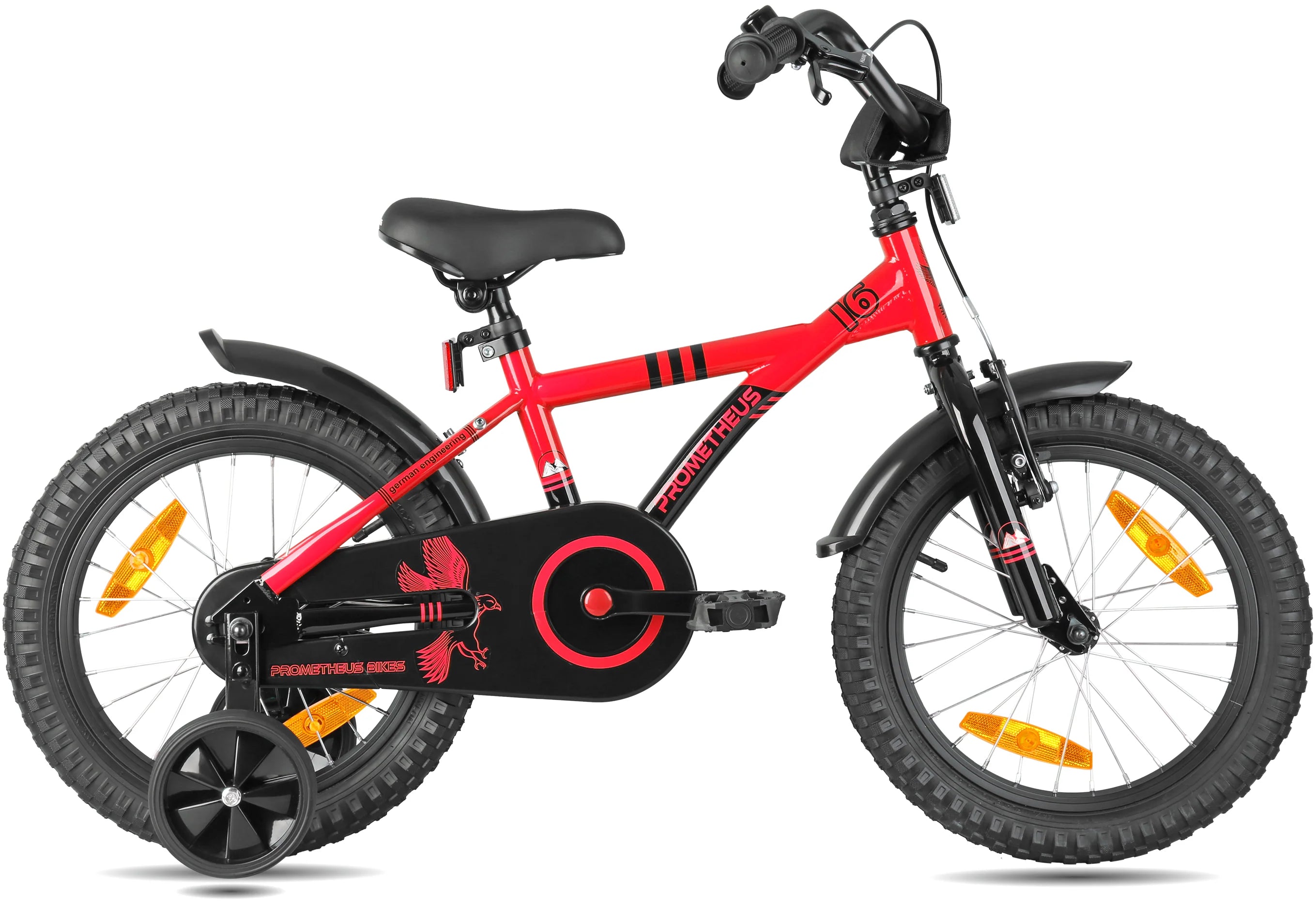 2025 Bicicleta Infantil de 16 Pulgadas con Ruedas de Apoyo, Roja y Negra, desde 4-5 Años