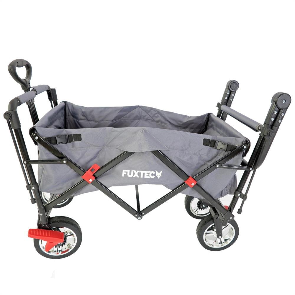 Bollerwagen FUXTEC FX-CT700, Carro Plegable Gris para el Transporte de niños, Ciudad, Campo, Playa o montaña - con Capota Anti-UV, asa de Empuje, Freno de Mano Delantero y Trasero, El Original