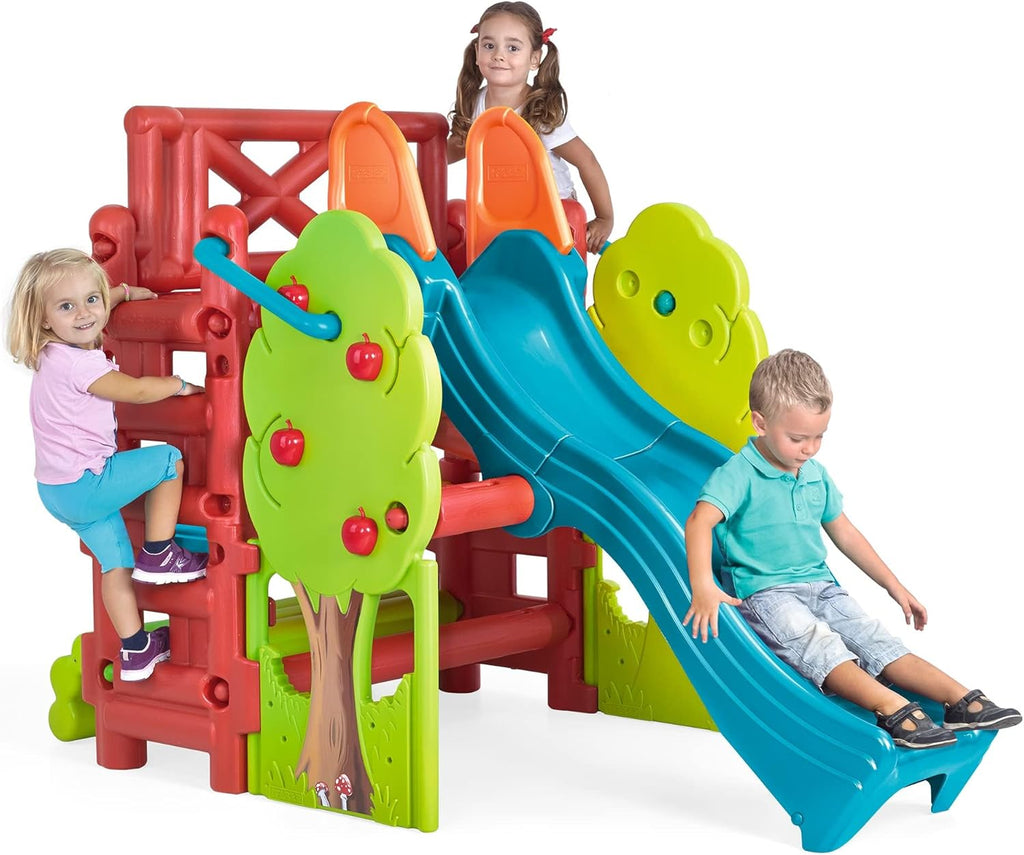 FEBER - Wood House, Centro de Actividades en el Bosque con Tobogán y Mesa Convertible en Arenero, Colores Luminosos y Resistentes a la Luz, Fácil Montaje, Niños de 3 a 8 años, Famosa (800009590)