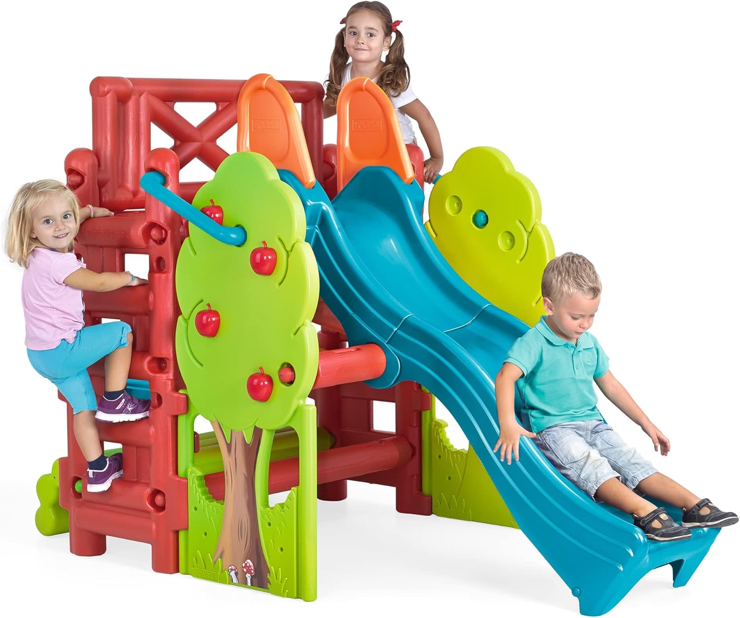 FEBER - Wood House, Centro de Actividades en el Bosque con Tobogán y Mesa Convertible en Arenero, Colores Luminosos y Resistentes a la Luz, Fácil Montaje, Niños de 3 a 8 años, Famosa (800009590)