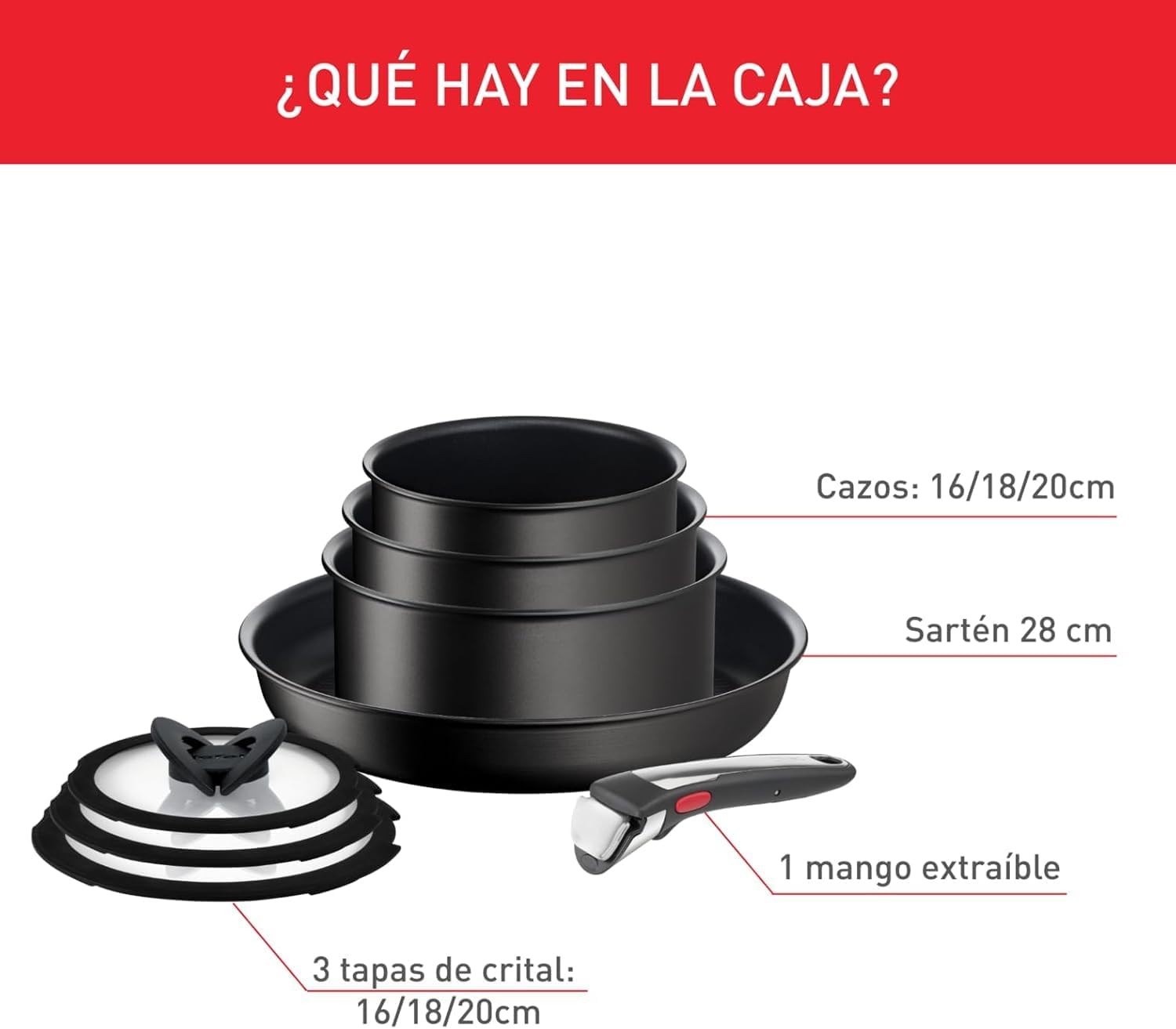 Tefal Ingenio Unlimited On - Juego de 3 Cazos 16/18/20 cm + Mango extraíble | Apto inducción, antiadherentes, revestimiento titanio, Thermo-signal, sin PFOA, apto lavavajillas y horno