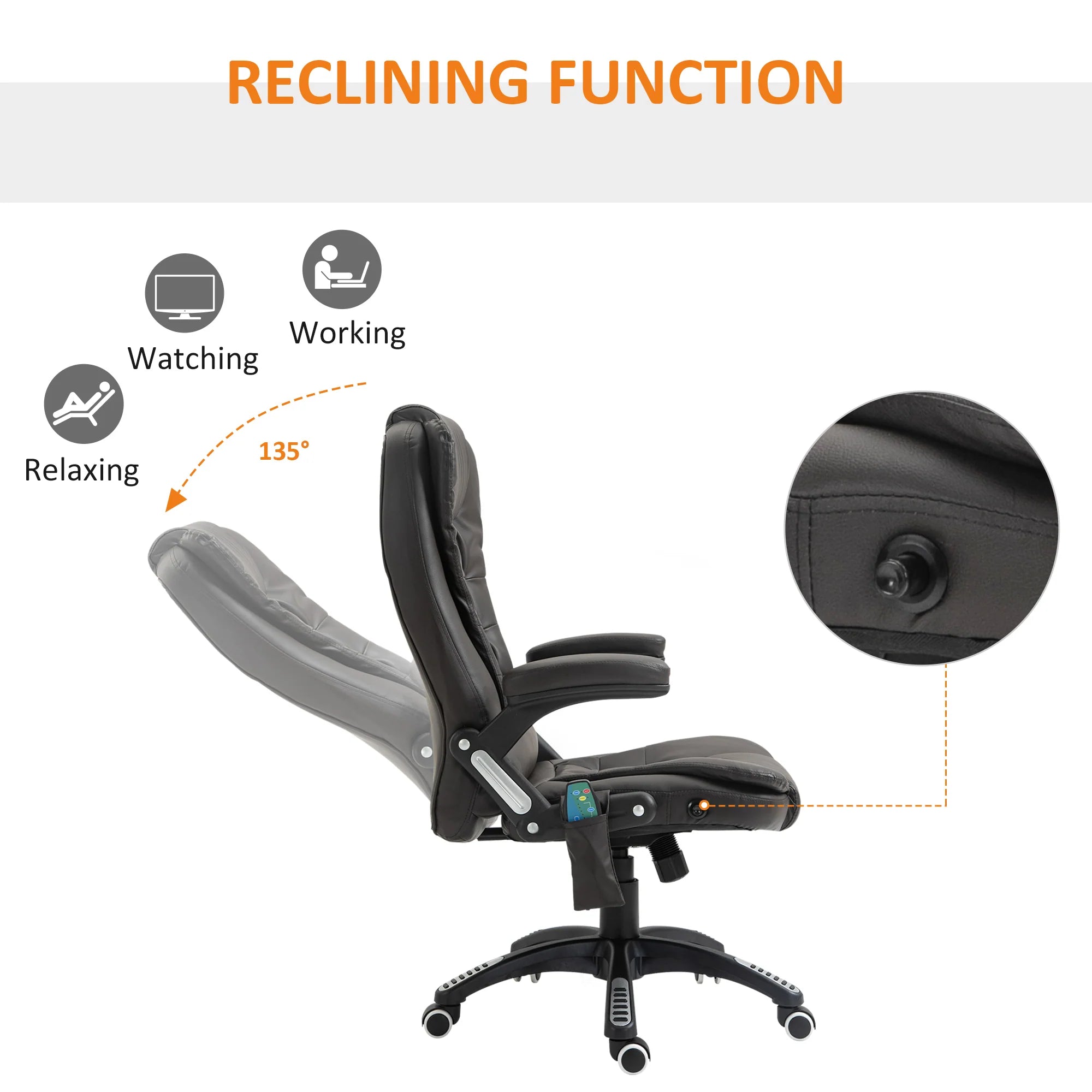 Silla de oficina ejecutiva con masaje y calefacción, sillón de oficina de cuero PU con respaldo alto, marrón