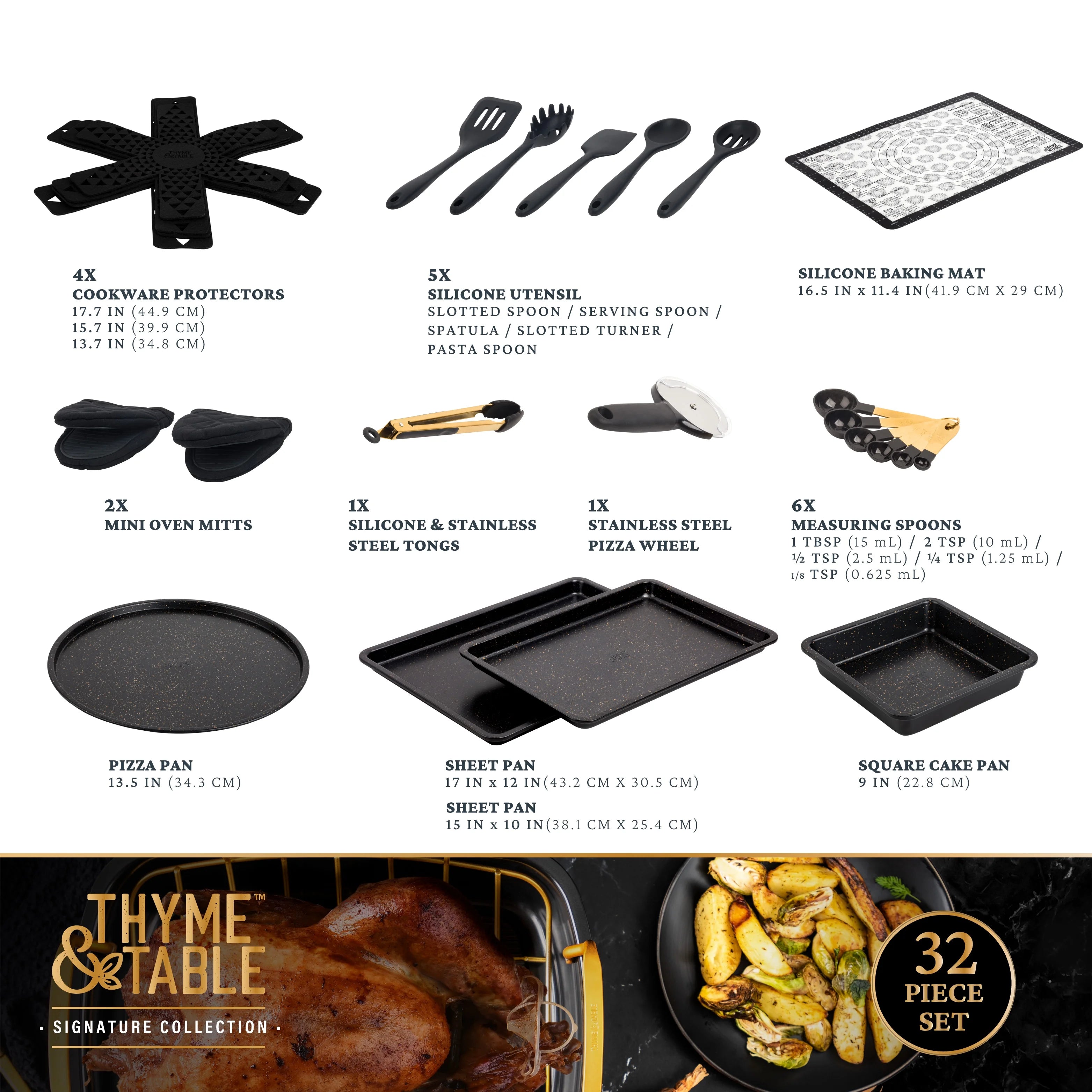 Juego de utensilios de cocina antiadherentes Thyme & Table de 32 piezas, color negro
