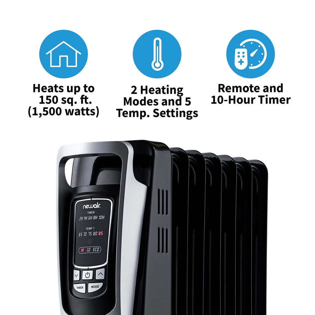 2025 Radiador de aceite eléctrico Newair, calefactor personal, apto para habitaciones de hasta 15 m²