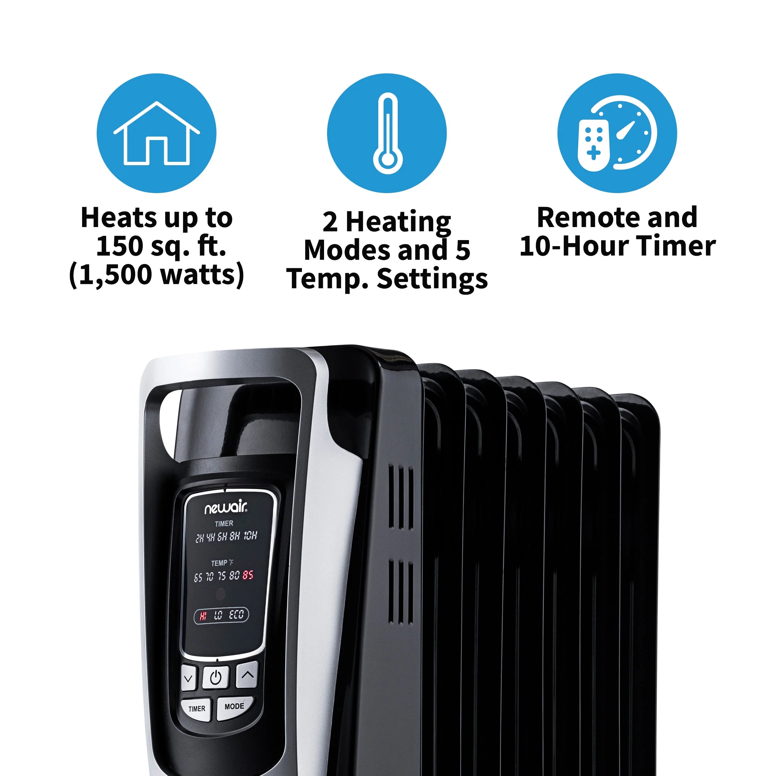 2025 Radiador de aceite eléctrico Newair, calefactor personal, apto para habitaciones de hasta 15 m²