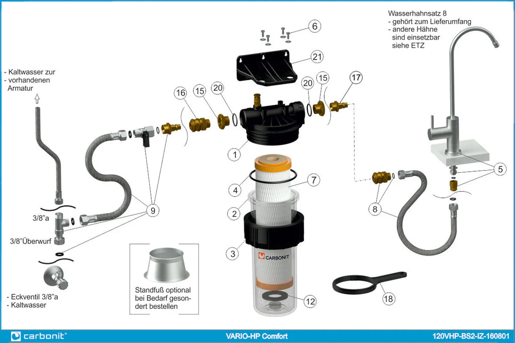 2025 Carbonit VARIO-HP Comfort – Filtro de agua bajo fregadero eficaz para agua potable limpia
