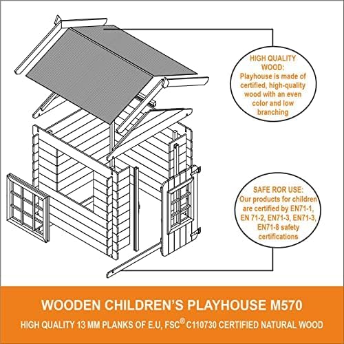 TIMBELA M570Z-1 Casa de Madera para Niños, Casita Infantil Exterior 111x113xA121 cm, Casitas Infantiles Jardin, Casa Juguete Niños, Caseta Infantil (Tetto-Colore Verde)