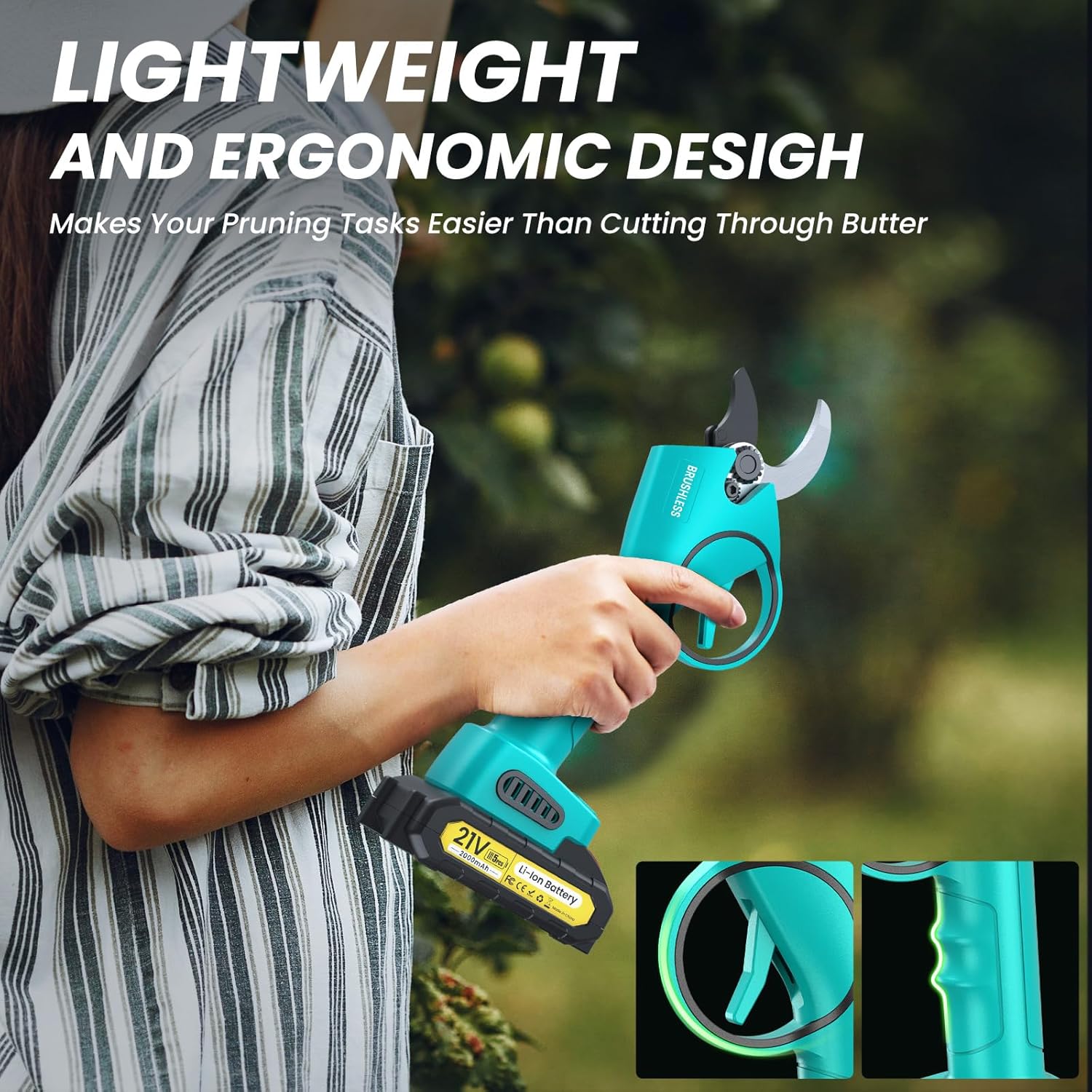 Electric Pruning Shears 50 mm, with Display, 2 Batteries 2000 mAh, Continued 4-8 Hours, Cutting Diameter is Adjustable in Two Gears (35/50 mm), Suitable for Orchards, Gardens and Farms