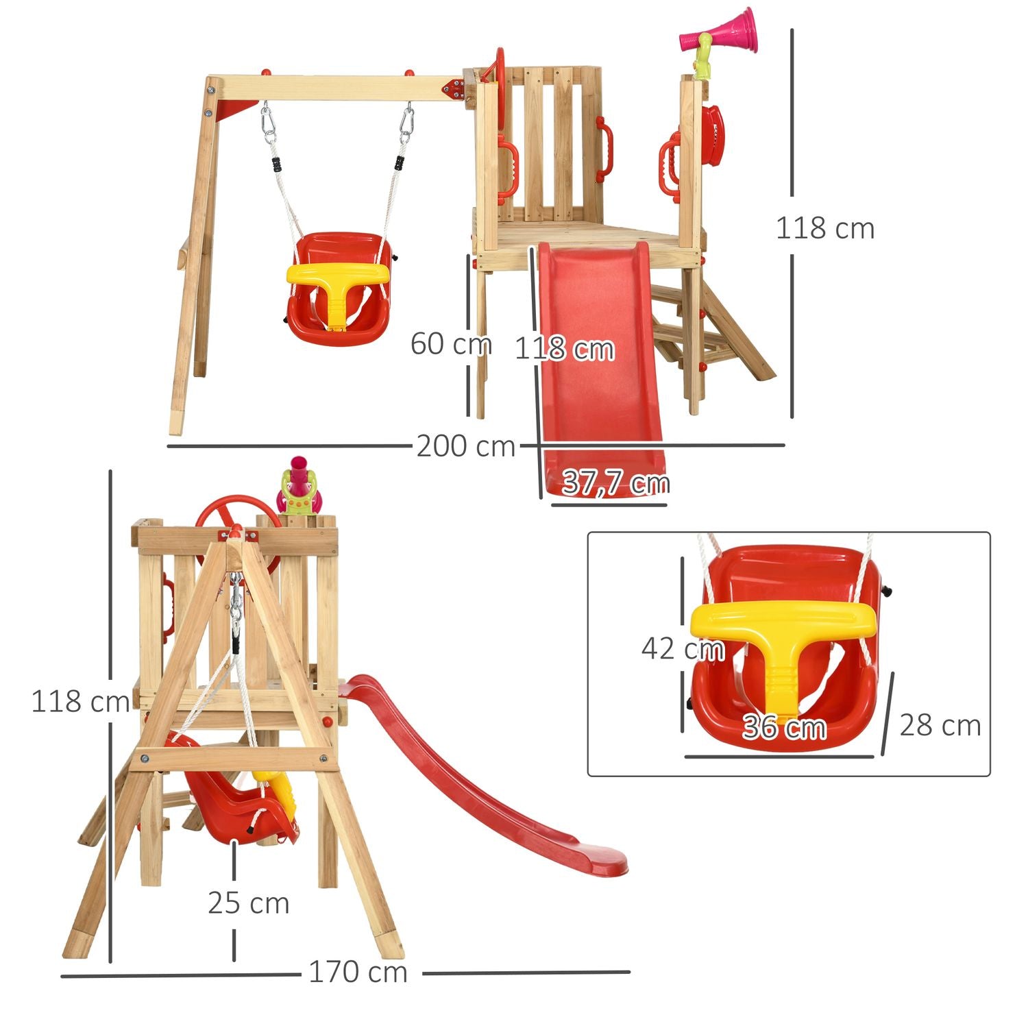 Tobogán Y Columpio Para Niños De Madera 170x200x118 Cm-outsunny.rojo
