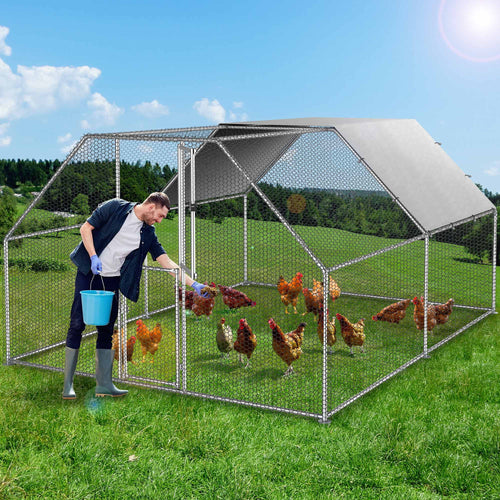 2025 Cercado para gallinas Dextrus 40 x 30 x 2 m – gran gallinero metálico en forma de flecha, con acceso a la perrera, jaula para aves exterior con cubierta impermeable y malla, para jardín y espacios exteriores.