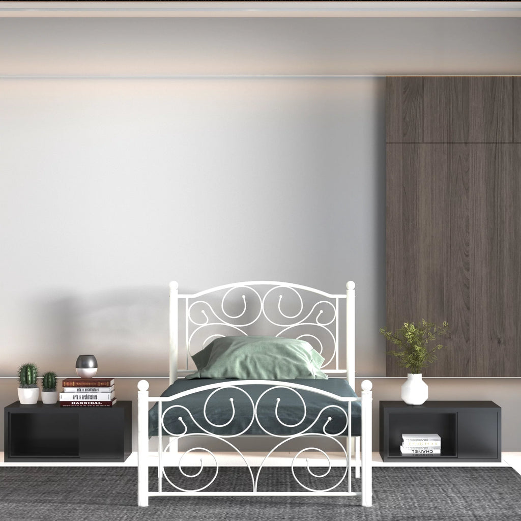 Estructura de cama moderna de metal blanca, tamaño Twin – Embellece tu habitación
