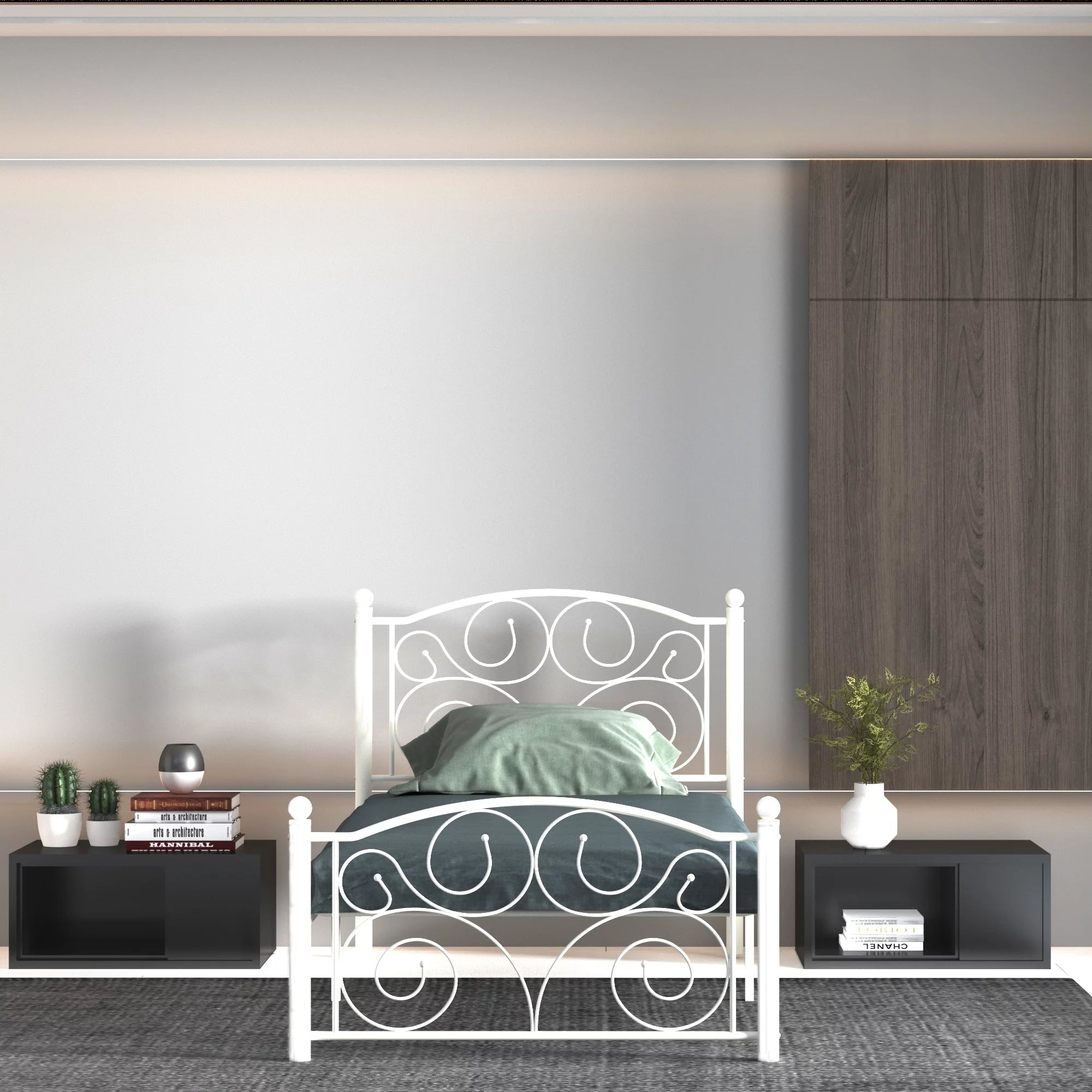 Estructura de cama moderna de metal blanca, tamaño Twin – Embellece tu habitación