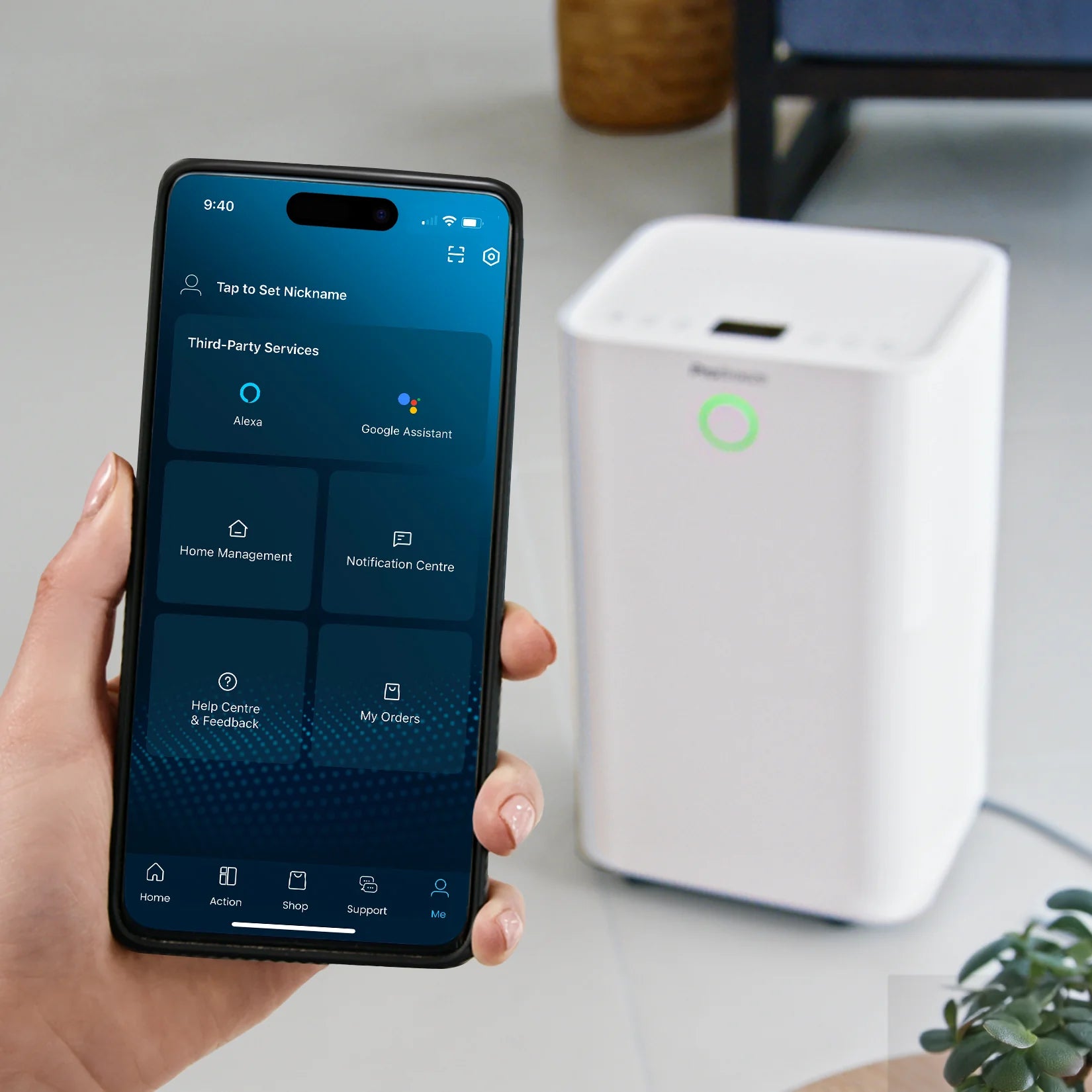 Deshumidificador silencioso y de bajo consumo OmniDry 12L con control mediante aplicación inteligente