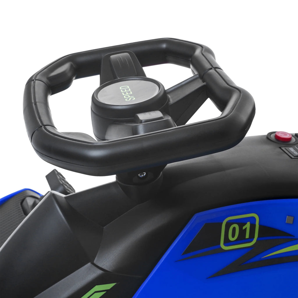 2025 Kart eléctrico Aosom 12 V con arranque progresivo, música y luces, azul.