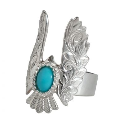 Joyería hawaiana / PLATA 925 / Anillo de turquesa con águila