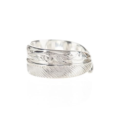Joyería hawaiana / Plata 925 / Anillo de pluma / 0368