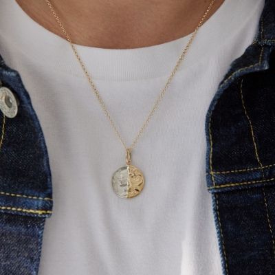Joyería hawaiana / K14YG / Colgante de media moneda de mercurio