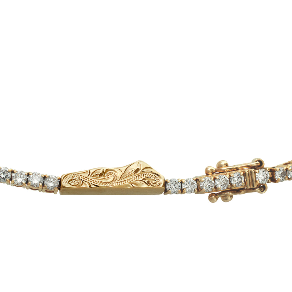 Joyería hawaiana / Oro amarillo de 14 quilates / Pulsera de tenis con cabeza de diamante / Diamante