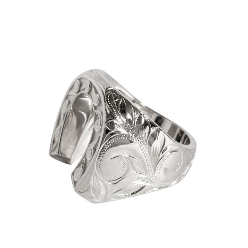 Joyería hawaiana / Plata 925 / Anillo con herradura en relieve