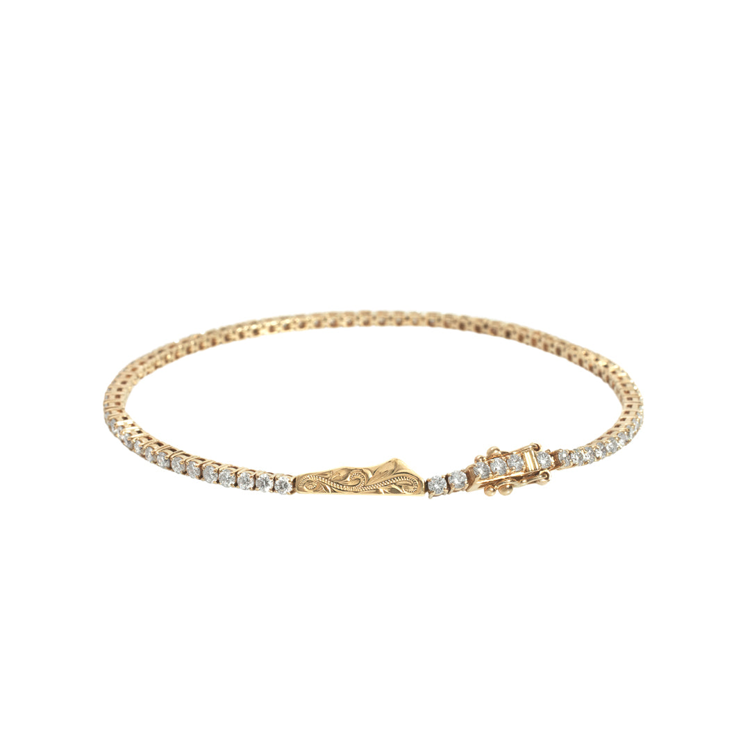 Joyería hawaiana / Oro amarillo de 14 quilates / Pulsera de tenis con cabeza de diamante / Diamante