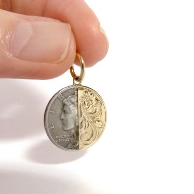 Joyería hawaiana / K14YG / Colgante de media moneda de mercurio