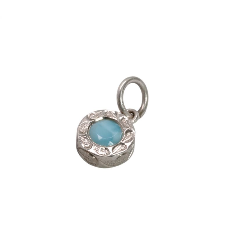 Joyería hawaiana / Plata 925 / Colgante de piedra redonda / Larimar