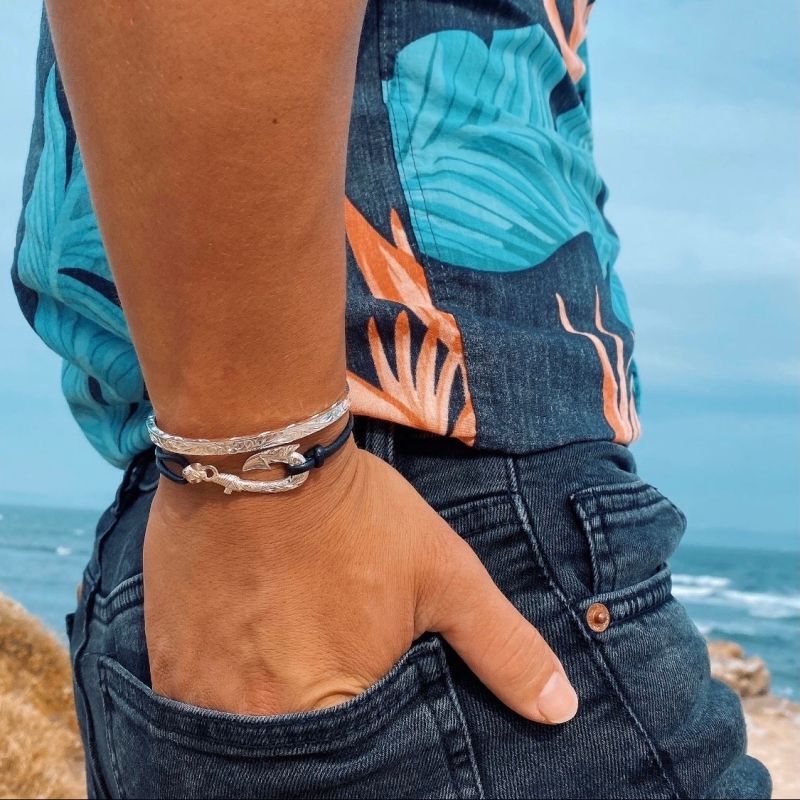 Joyería hawaiana / Plata 925 / Brazalete abierto tradicional / 0018