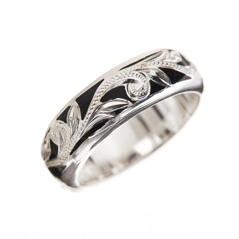 Joyería hawaiana / Plata 925 / Negro / Anillo esmaltado (grueso)