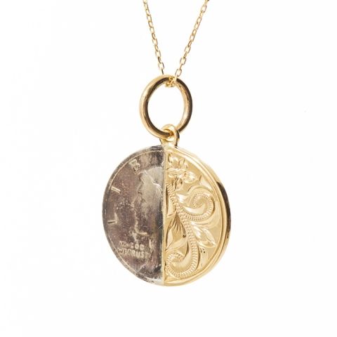 Joyería hawaiana / K14YG / Colgante de media moneda de mercurio