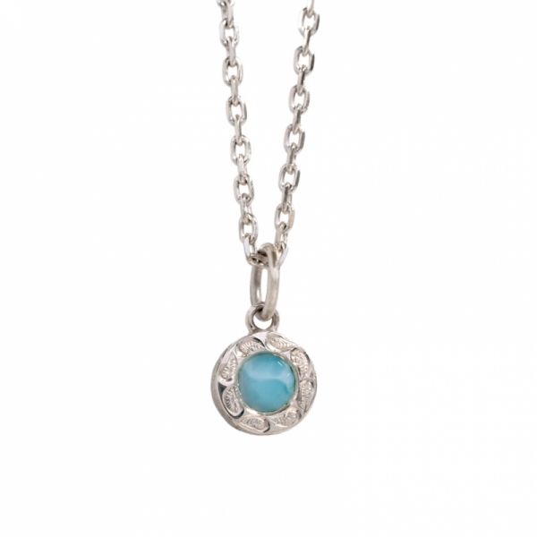 Joyería hawaiana / Plata 925 / Colgante de piedra redonda / Larimar