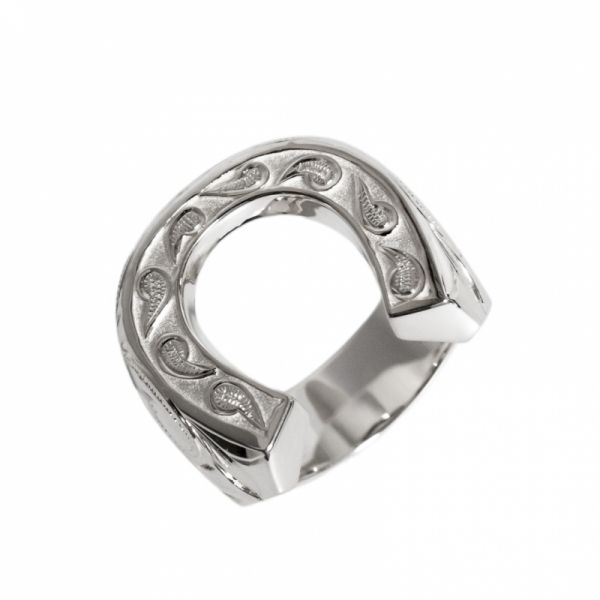 Joyería hawaiana / Plata 925 / Anillo con herradura en relieve