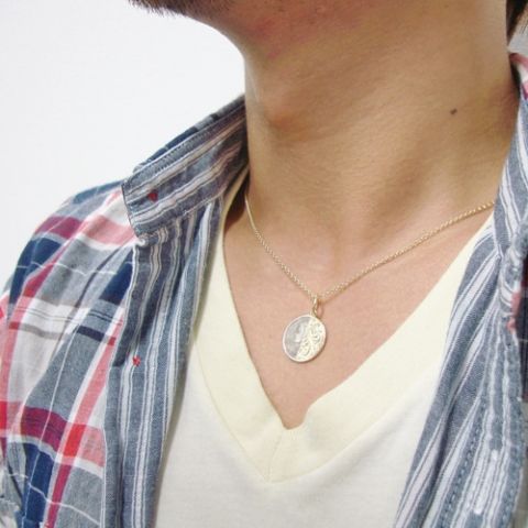Joyería hawaiana / K14YG / Colgante de media moneda de mercurio