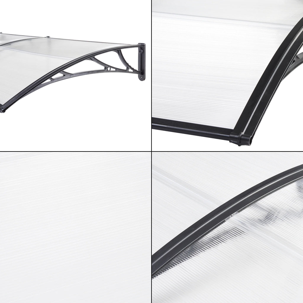 2025 Marquesina de diseño para puerta de entrada, marquesina de bienvenida resistente a la intemperie 200 x 100 cm, negro y transparente
