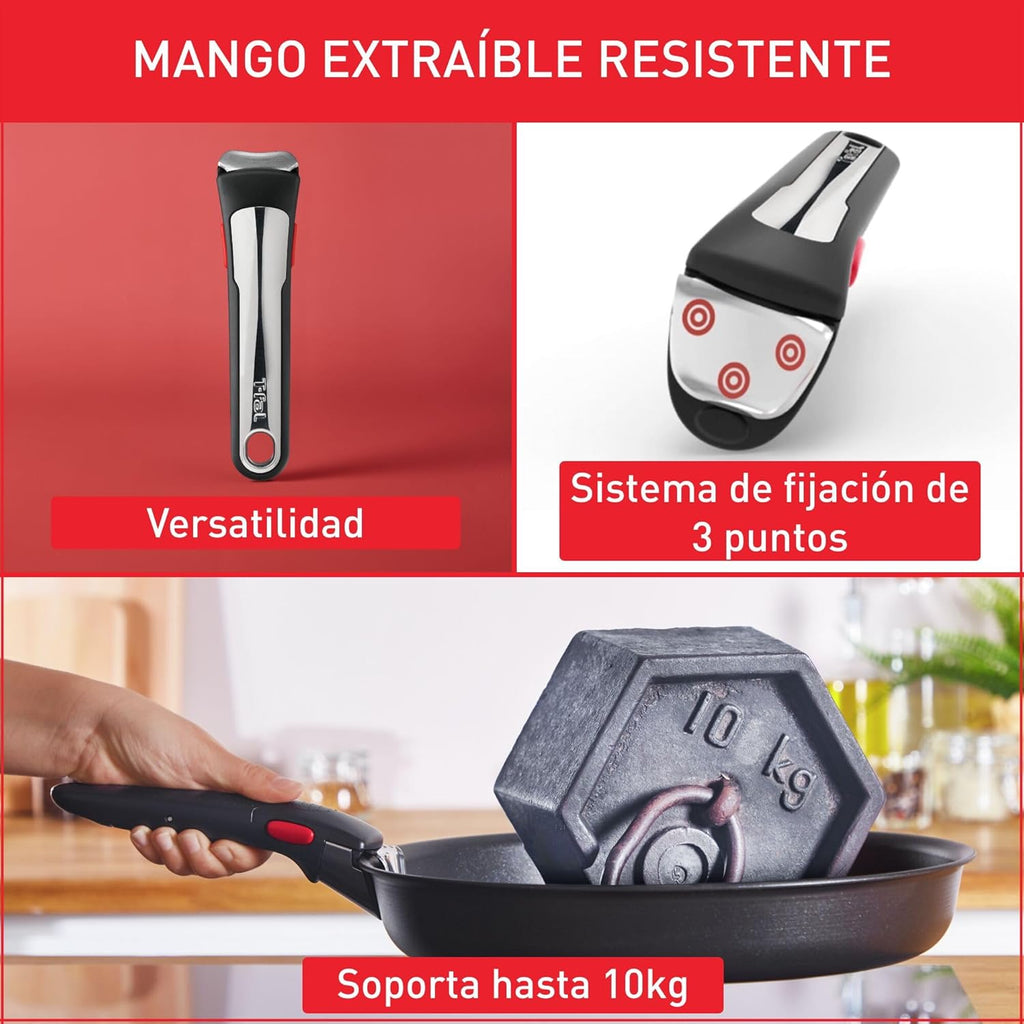 Tefal Ingenio Unlimited On - Juego de 3 Cazos 16/18/20 cm + Mango extraíble | Apto inducción, antiadherentes, revestimiento titanio, Thermo-signal, sin PFOA, apto lavavajillas y horno
